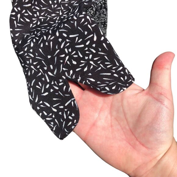 Garnet Hill Dress Size 4 Black Geo Brush Stroke V-Neck 3/4 Sleeve Tie Waist Boho - Picture 9 of 14